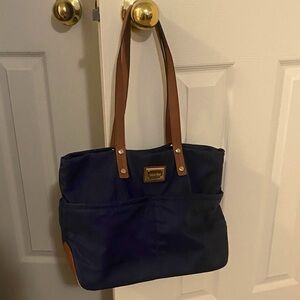Calvin Klein Deep Blue and Tan Shoulder Bag